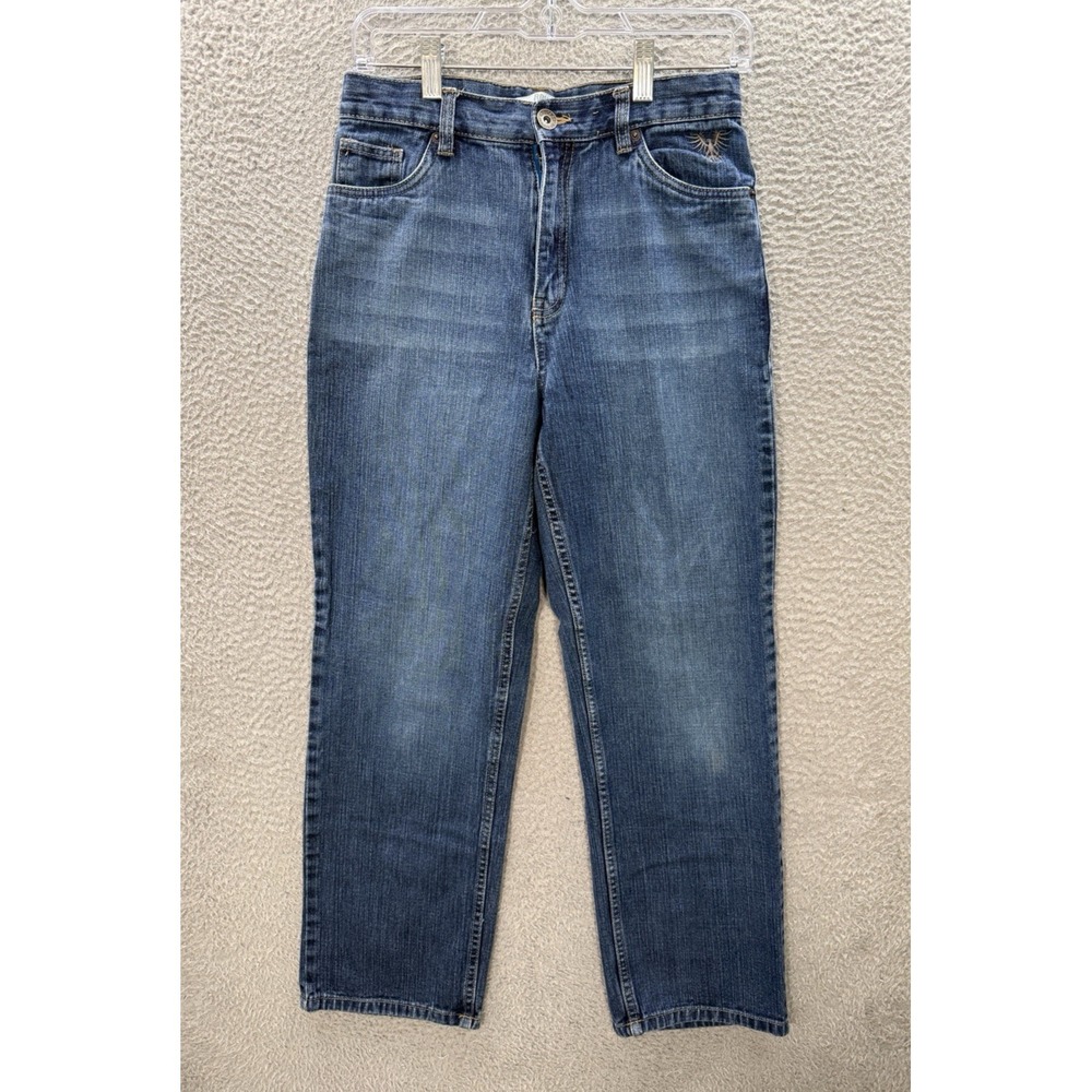 Route 66 Jeans Boys Youth 16 Blue Denim Relaxed Fit Distressed Whiskered School